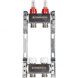 Коллектор из нерж. стали 1"x3/4" ROMMER с расходомерами 2 вых.