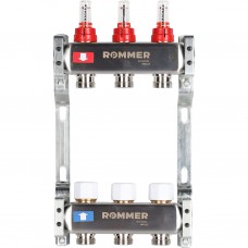 Коллектор из нерж. стали 1"x3/4" ROMMER с расходомерами 3 вых.