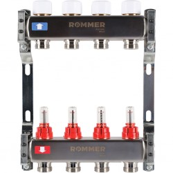 Коллектор из нерж. стали 1"x3/4" ROMMER с расходомерами 4 вых.