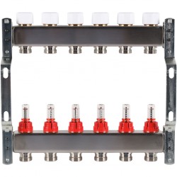 Коллектор из нерж. стали 1"x3/4" ROMMER с расходомерами 6 вых.