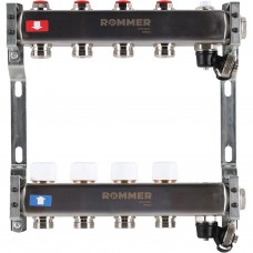 Коллектор из нерж. стали 1"x3/4" ROMMER без расходомеров, с клапаном вып. воздуха и сливом 4 вых.