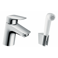 Смеситель для раковины Hansgrohe Logis, с гигиеническим душем, хром/белый