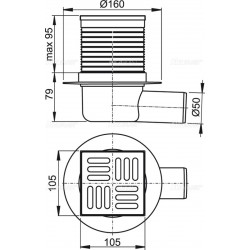 Трап ALCAPLAST Alcadrain 105*105/50 углов. нерж.реш., сухой/мокрый затвор  APV31