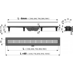 Канал дренажный ALCAPLAST Alcadrain 750*60 д.40мм APZ10-750 (решетка Simple Line в компл.)